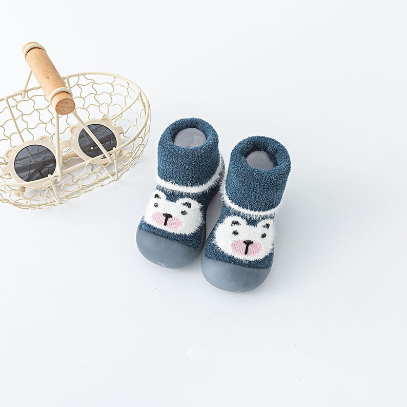 Baby Toddler Autumn And Winter Fleece-lined Children Sock Sneakers Infant Soft Bottom Floor Shoes